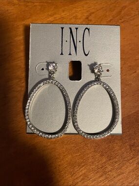 INC International Concepts Silver Crystal Open Oval Drop Earrings